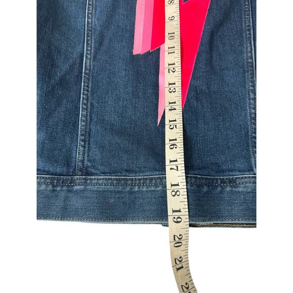 J.Crew Classic Denim Jacket in Medium/Dark Wash Lightning Bolt Design Size XS - Picture 12 of 13